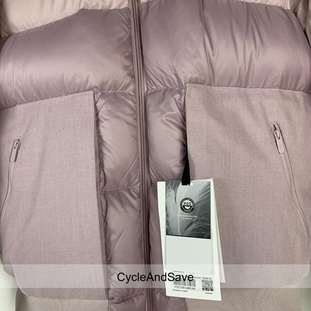 Lululemon Roam Far Reversible Wool Bomber Puffer Jacket - Porcelain Pink, Size 6 - Picture 2 of 8